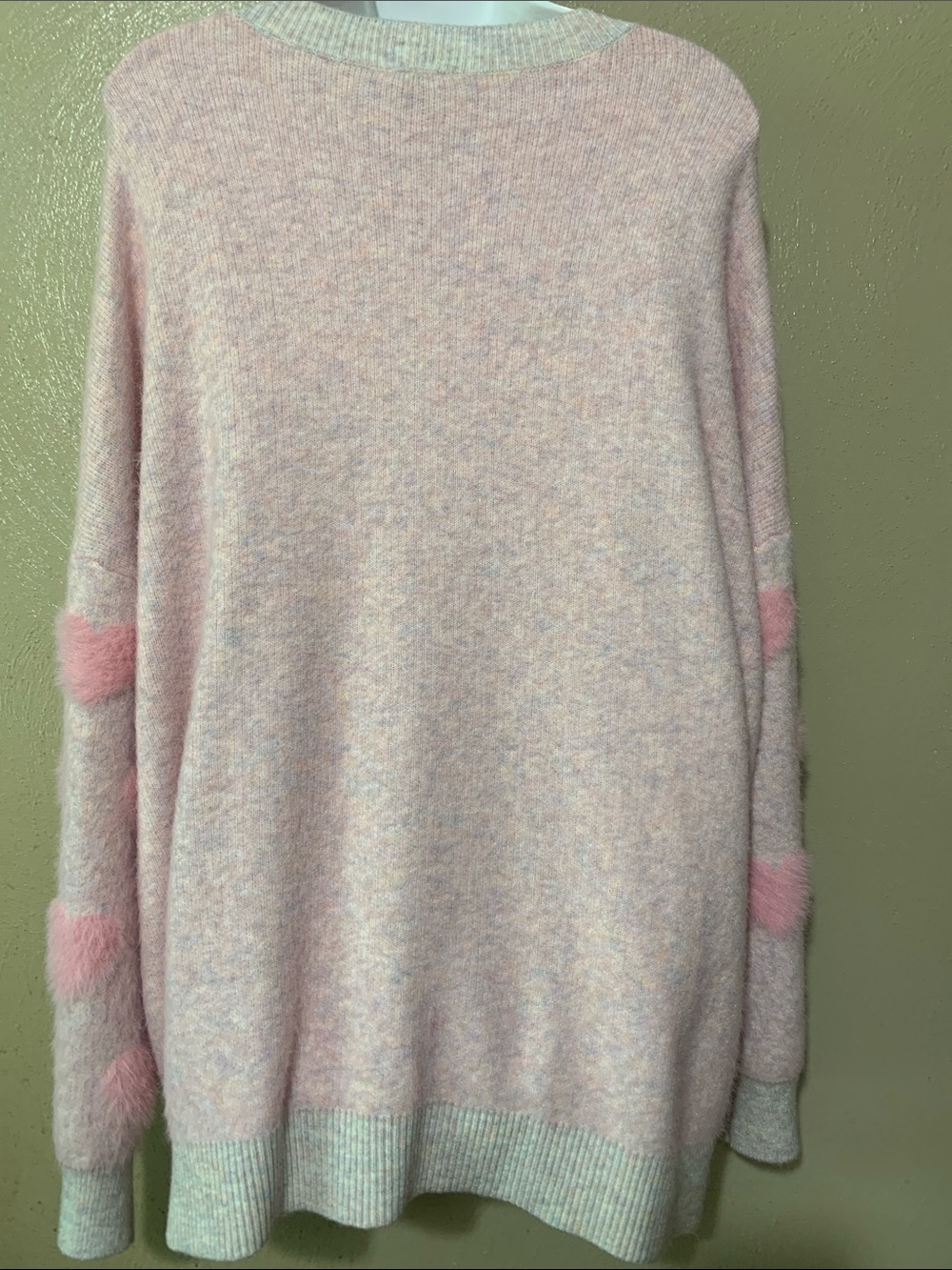 Zac & Rachel 2X Pink Heart Filled Crewneck Sweater NWT - Picture 3 of 5